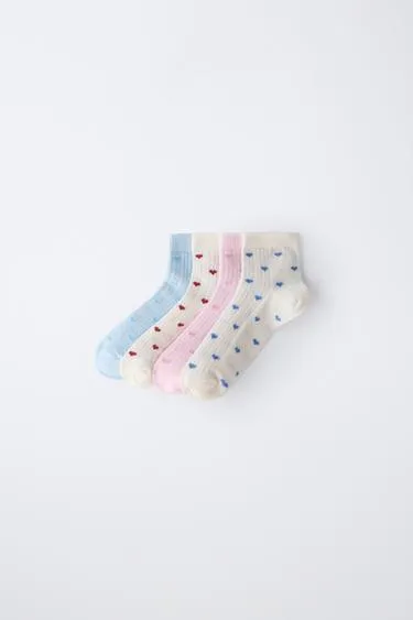 Набор из 4 пар коротких носков с сердечками- Заказать в России