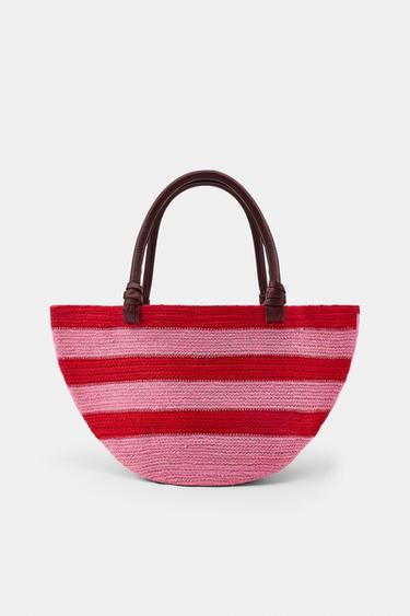 Zara Сумка из джута и кожи в полоску