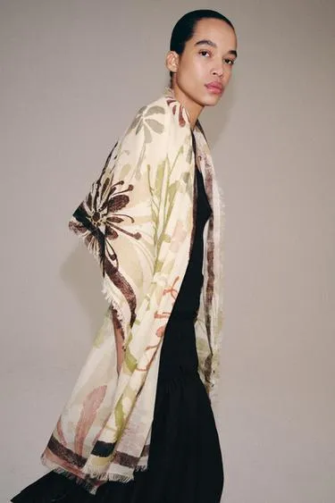 Платок из 100% хлопка с цветочным принтом- Заказать в России