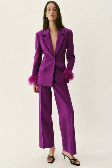 Zara Блейзер с плечами и перьями на манжетах