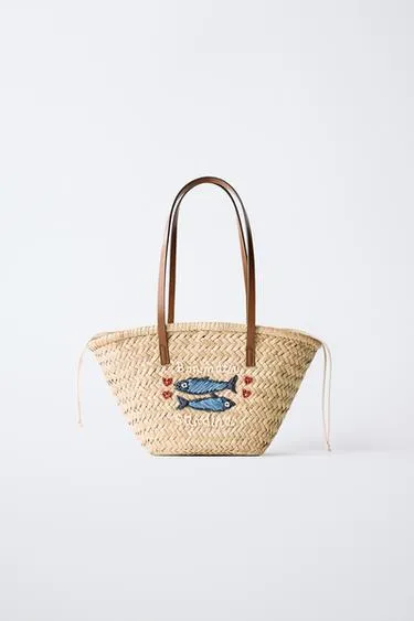 Сумка-шопер из рафии с рыбками