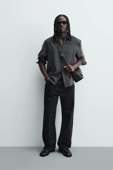 Рубашка струящегося покроя с контрастными вставками- Заказать в России