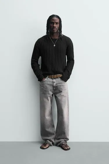 Джемпер в рубчик с эффектом потертости- Заказать в России