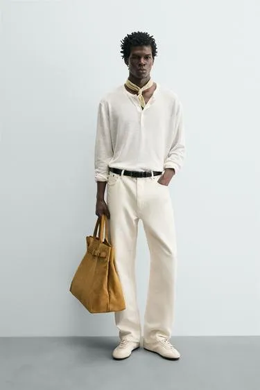 Джемпер из 100% конопли с воротником на пуговицах