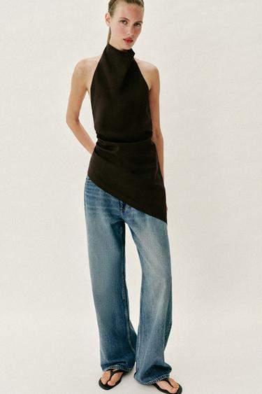 Zara Льняной топ с горловиной халтер