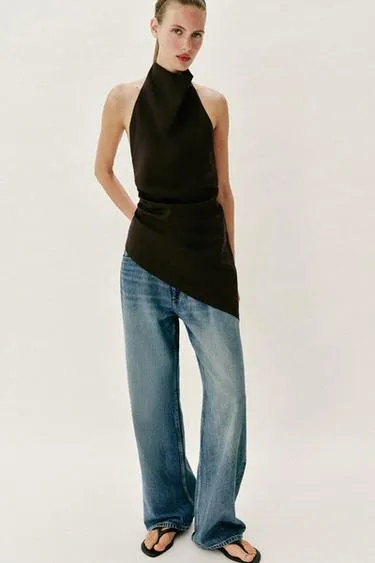 Льняной топ с горловиной халтер- Заказать в России