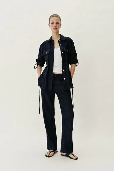 Рубашка-сафари с эффектом жатой ткани и поясом- Заказать в России