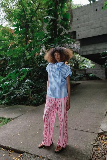 Рубашка с завязками в полоску- Заказать в России