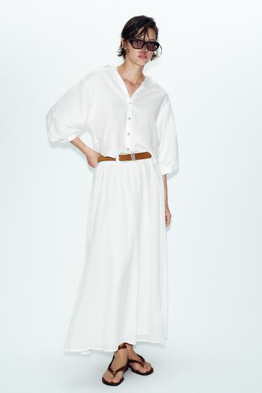 Zara Рубашка из смесового льна с объемными рукавами