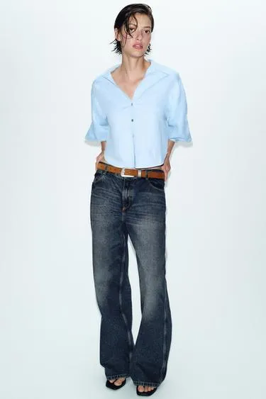 Рубашка из смесового льна с объемными рукавами