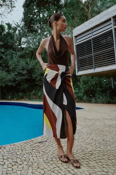 Юбка миди с запахом и принтом- Заказать в России