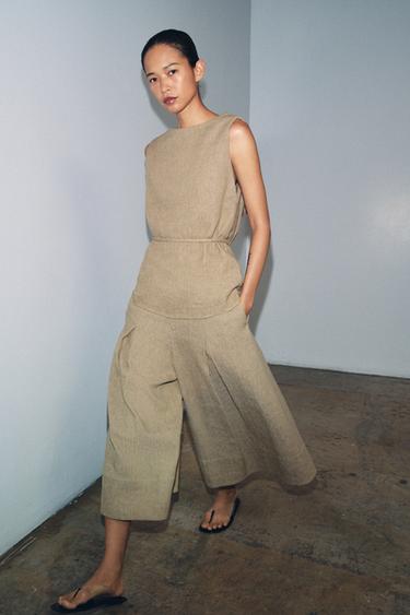 Zara Топ с поясом из коллекции ZW из льняно-вискозной смеси