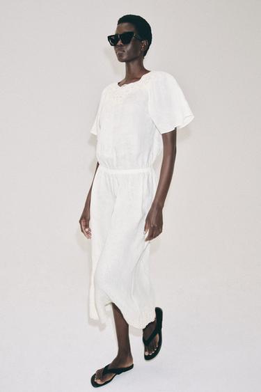 Zara Льняное платье миди с вязаными элементами — коллекция ZARA «ZW»