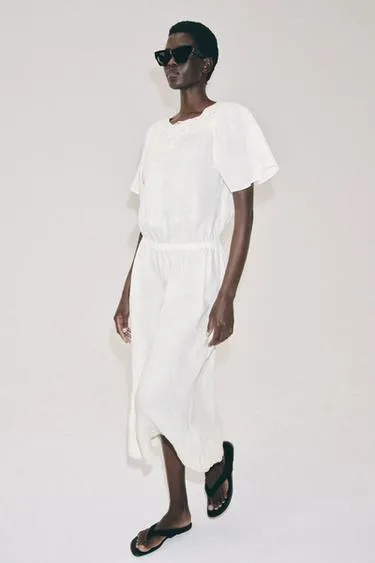 Льняное платье миди с вязаными элементами — Zw Collection