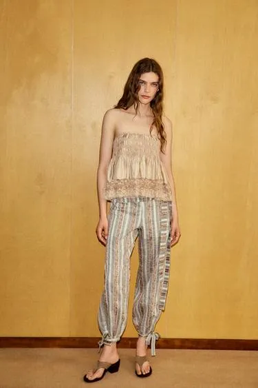 Брюки-багги в полоску с ремнем- Заказать в России