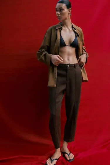 Брюки Carrot Fit с декоративной строчкой из льна- Заказать в России