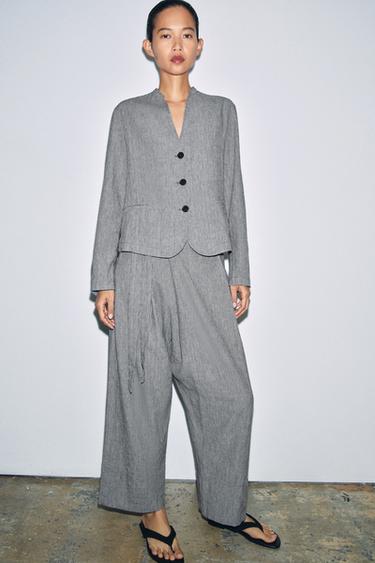 Zara Блейзер из льна и хлопка в узор «гусиная лапка» — коллекция ZARA «ZW»