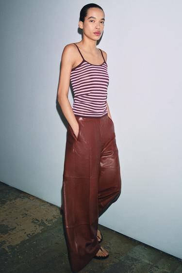 Zara Трикотажный топ в полоску на бретелях купить с доставкой.