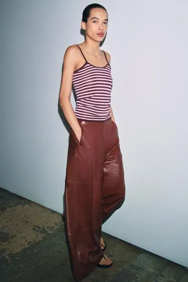 Трикотажный топ в полоску на бретелях- Заказать в России