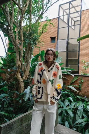 Куртка с цветочной вышивкой из 100% хлопка- Заказать в России