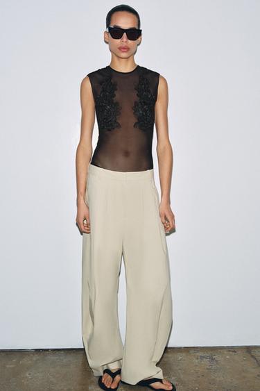 Zara Боди из тюля с вышивкой