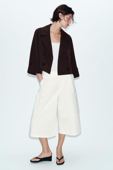 Zara Короткий тренч с отворотами на рукавах купить с доставкой.