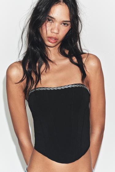 Zara Эластичный топ-корсет со стразами