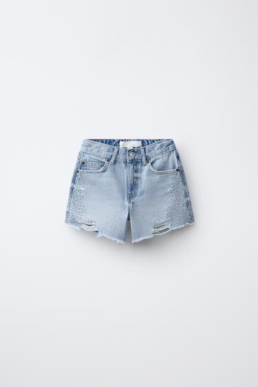 Zara Джинсовые шорты со стразами и разрезами купить с доставкой.