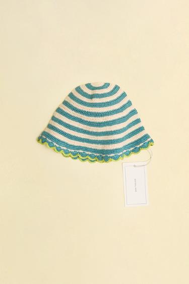 Zara ZARA «TIMELESS» - вязаная шапка крючком в полоску