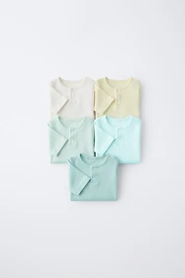 Набор из пяти боди с воротником на планке и коротким рукавом- Заказать в России