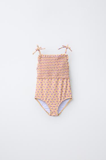 Zara 6-14 лет/ купальник с цветочным принтом и текстурой «соты»