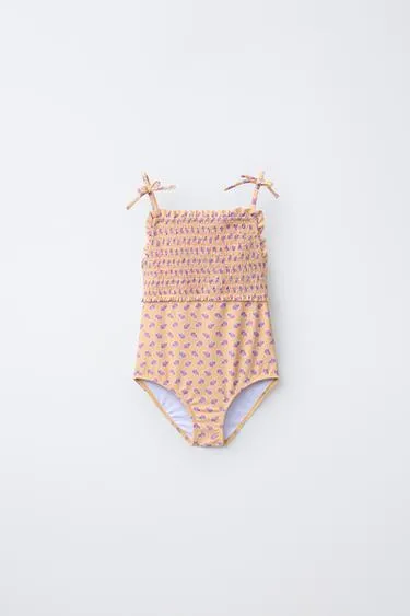 6-14 лет/ купальник с цветочным принтом и текстурой «соты»