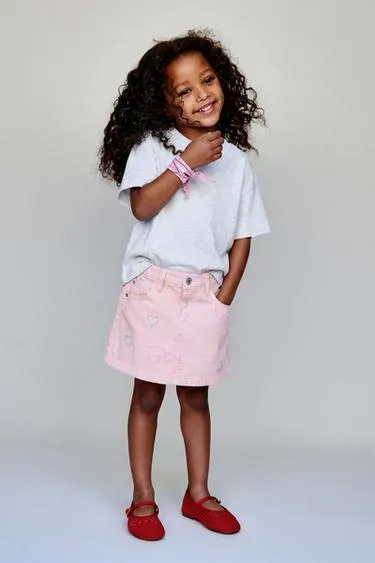 Юбка из твила с вышитыми сердечками- Заказать в России