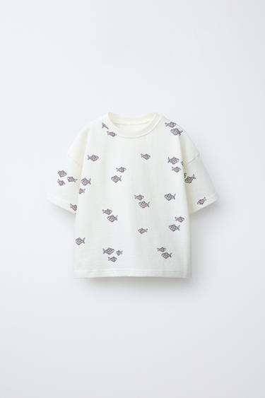 Zara Футболка с принтом «рыбы»