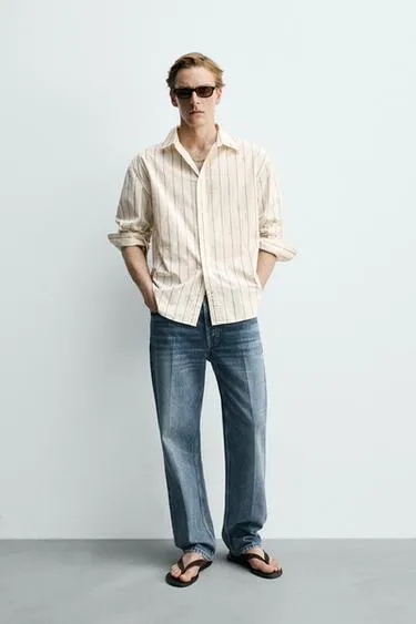 Рубашка в полоску с цветочной вышивкой- Заказать в России