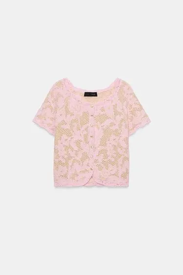 Zara Жаккардовый кардиган с короткими рукавами