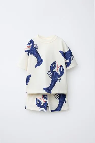 Комплект джоггинг футболка и бермуды с лангустами- Заказать в России