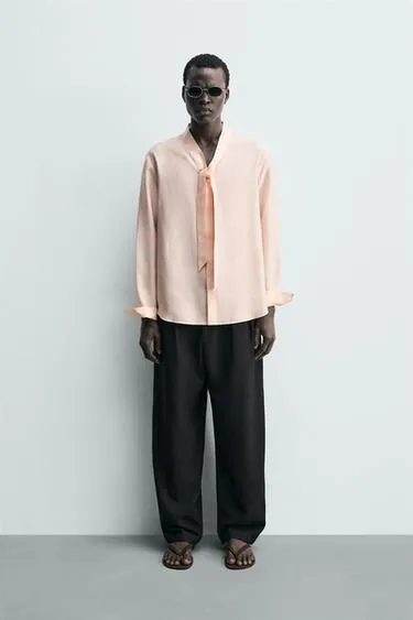 Рубашка струящегося покроя с завязками- Заказать в России