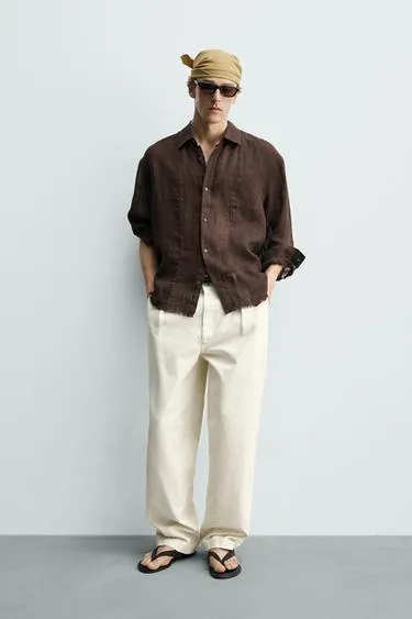 Рубашка из 100% полупрозрачного льна- Заказать в России