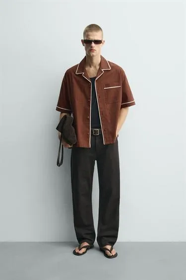 Рубашка Relaxed Fit с контрастной отделкой- Заказать в России