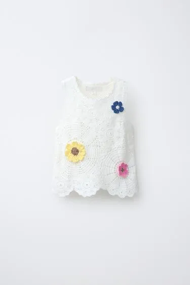 Топ из кружева кроше с цветами- Заказать в России