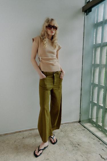 Zara Трикотажный топ с вырезами и бусинами