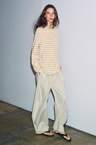 Zara Футболка из хлопка и льна в полоску