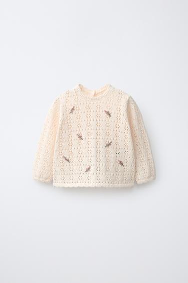 Zara Ажурный свитер с вышитыми цветами