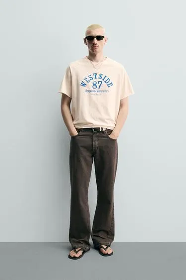 Футболка Relaxed Fit с надписью и эффектом потертости