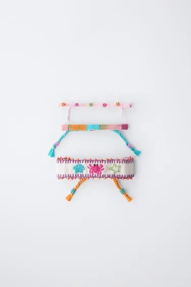 Набор из трех вышитых браслетов с бусинами- Заказать в России