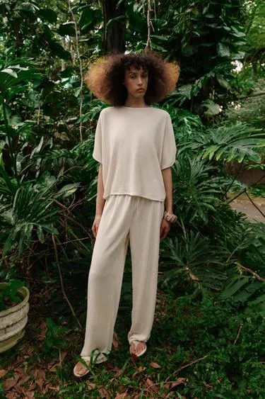 Брюки Wide Leg из ткани в деревенском стиле- Заказать в России