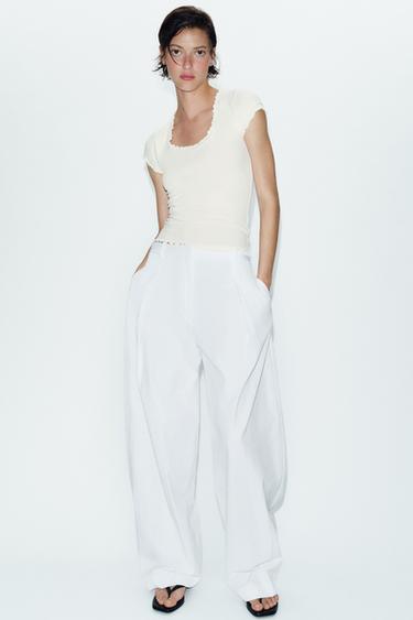 Zara Футболка из смесового льна с короткими рукавами