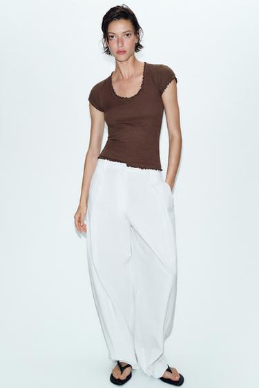 Zara Футболка из смесового льна с короткими рукавами