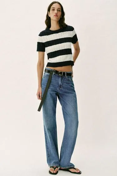 Свитер в полоску с узором «косы»- Заказать в России